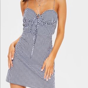 PLT Black Gingham Strappy Tie Shoulder Dress